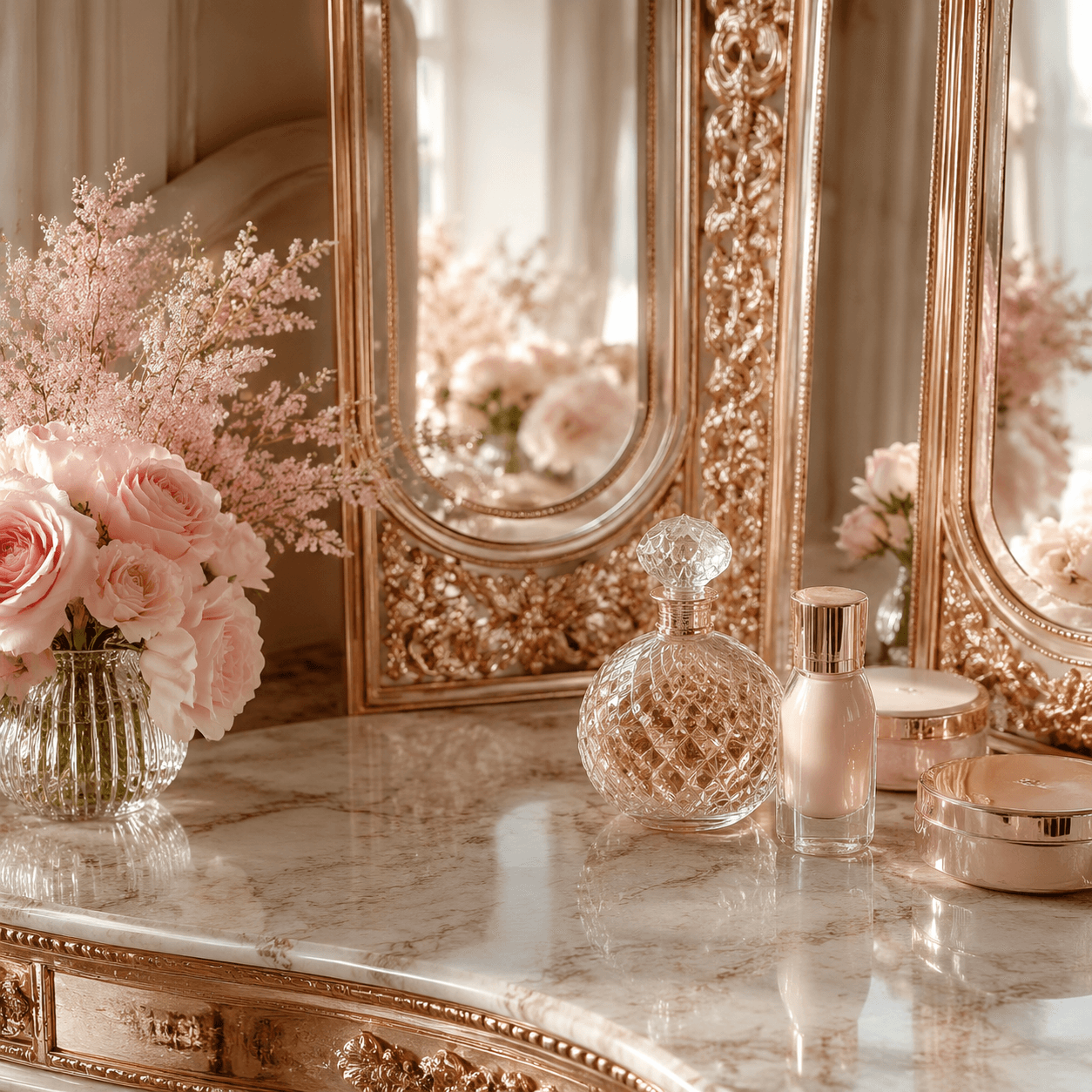 Champagne-gold mirror frames